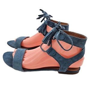 Steve Madden Elivait Blue Suede Lace Up Fringe Tasseled Sandals Women’s Size 8